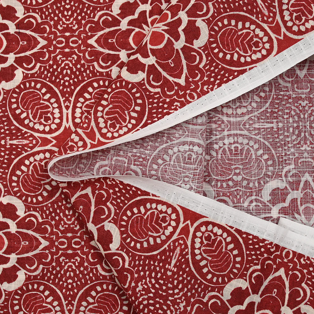 Coton tissé aspect lin imprimé arabesque rouge brique - Image 5
