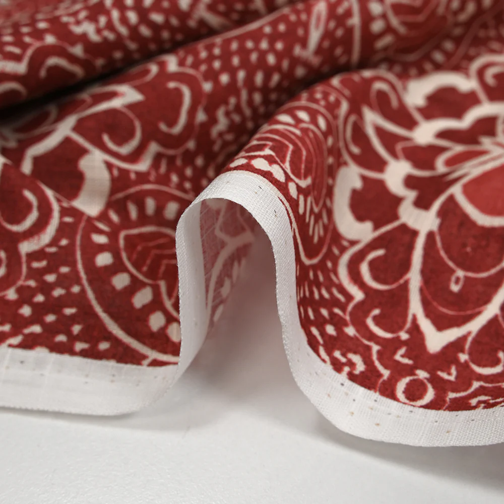 Coton tissé aspect lin imprimé arabesque rouge brique - Image 6