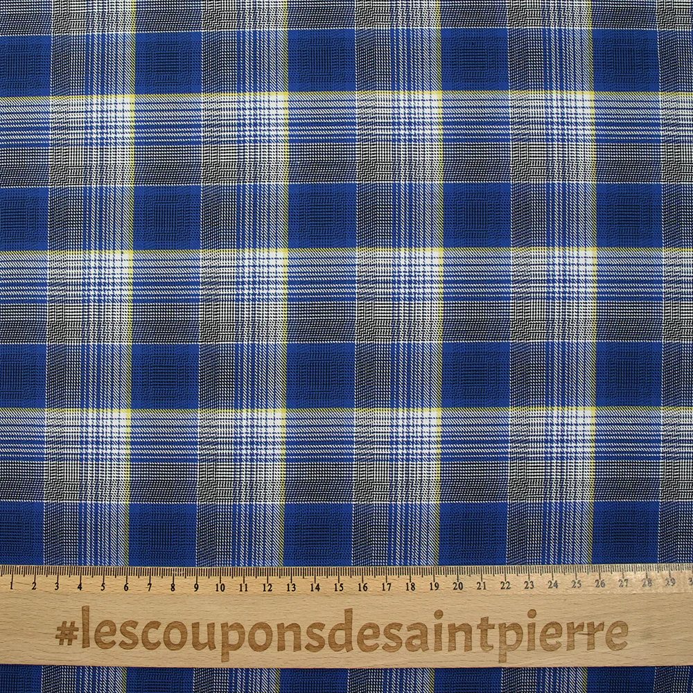 Coton tissé-teint à carreaux ligne jaune fond bleu foncé - Image 3
