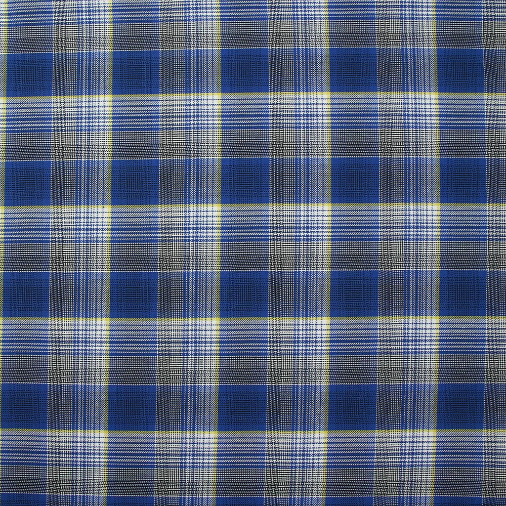Coton tissé-teint à carreaux ligne jaune fond bleu foncé - Image 4