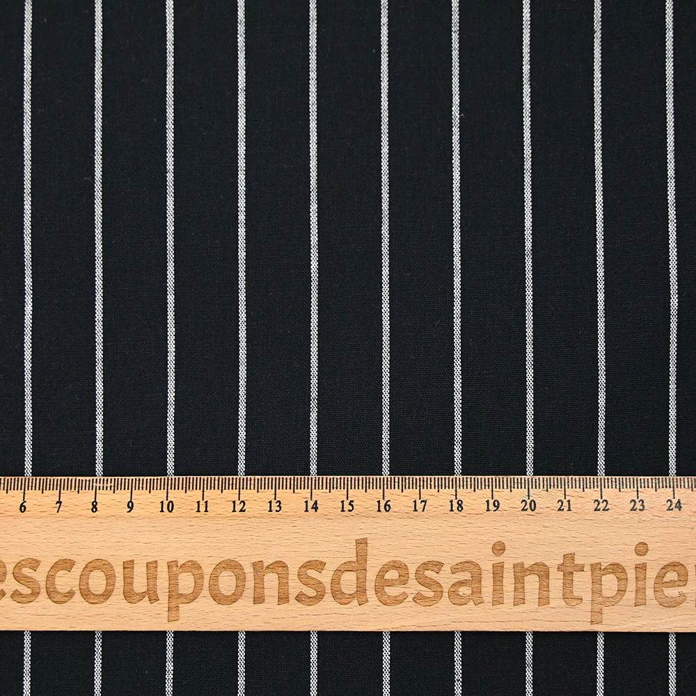 Coton tissé-teint rayé blanc fond noir - Image 3