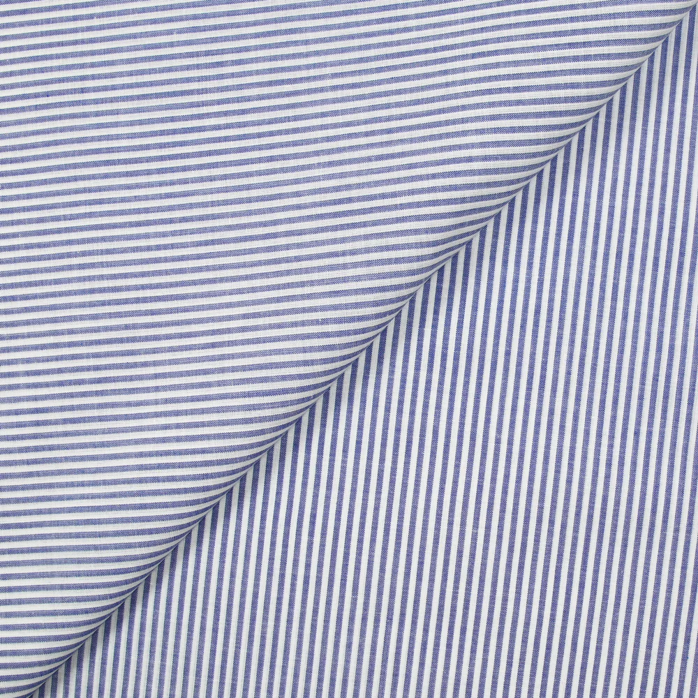 Coton tissé-teint rayé bleu 2mm fond blanc