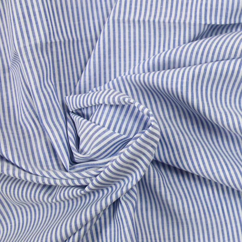 Coton tissé-teint rayé bleu 2mm fond blanc - Image 2