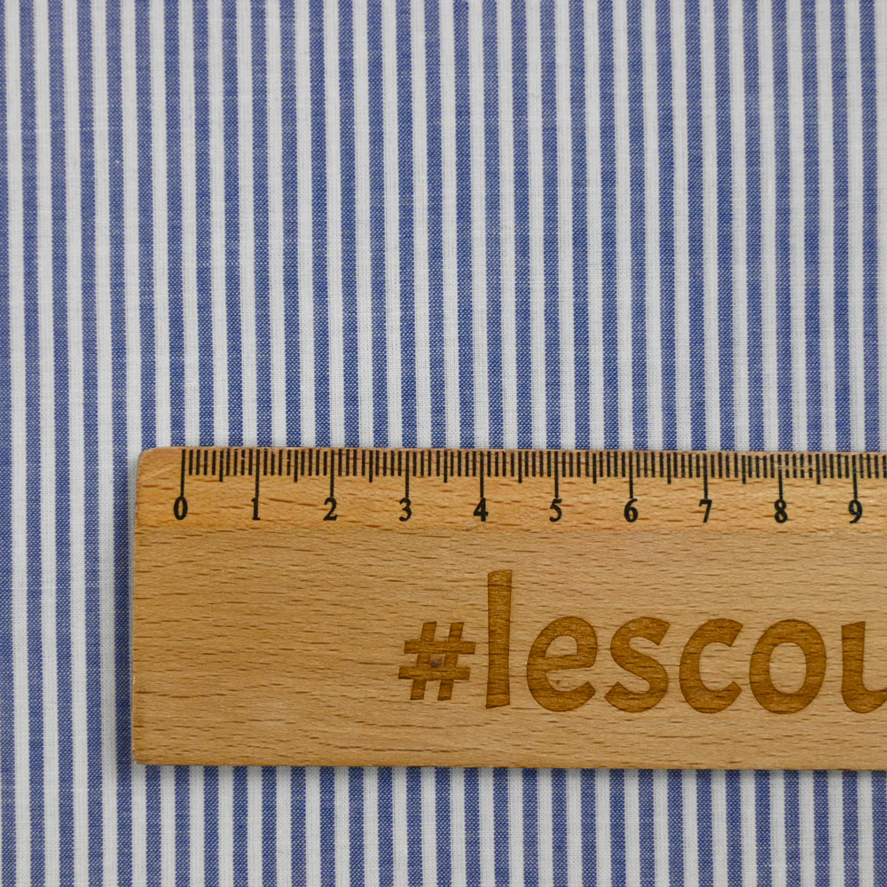Coton tissé-teint rayé bleu 2mm fond blanc - Image 3