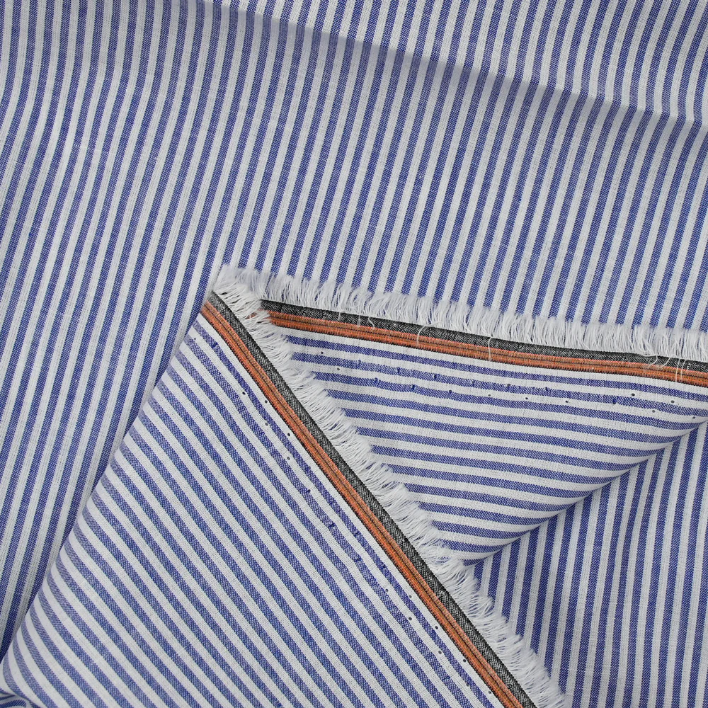 Coton tissé-teint rayé bleu 2mm fond blanc - Image 4