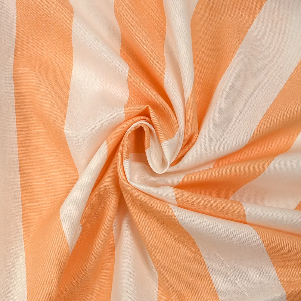 Coton tissé-teint rayé pêche et blanc - Image 2