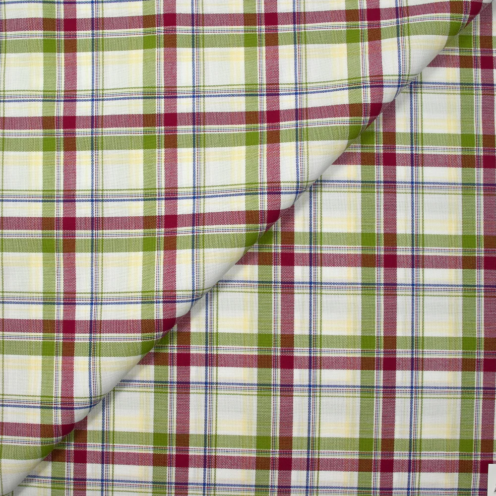 Coton tissé-teint Rowan magenta et vert pomme fond blanc