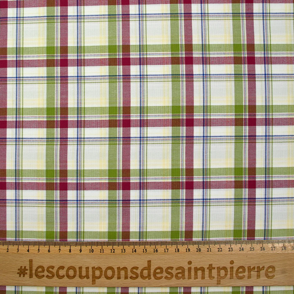 Coton tissé-teint Rowan magenta et vert pomme fond blanc - Image 3