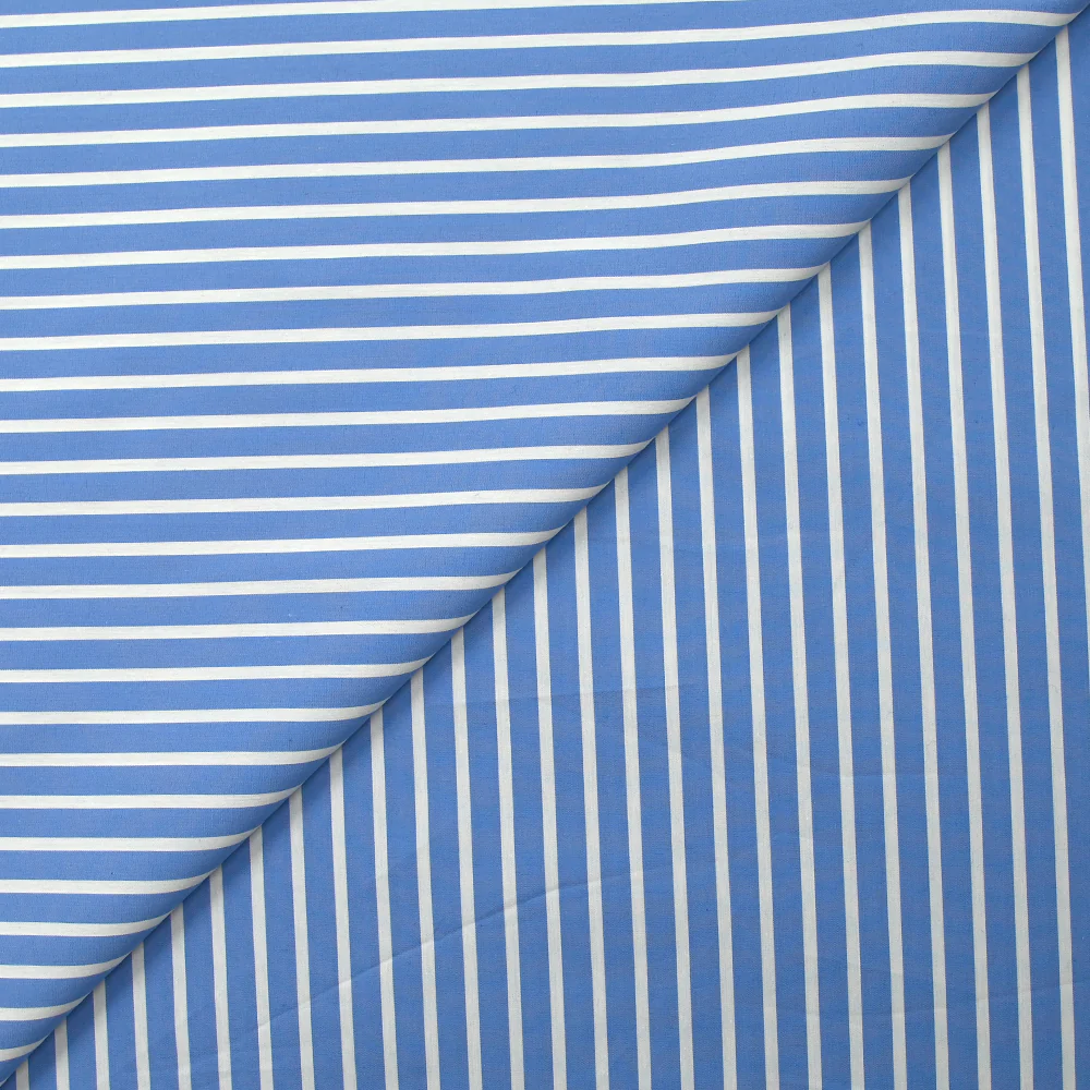 Coton tissé-teint Rudy rayé 3 mm blanc fond bleu ciel