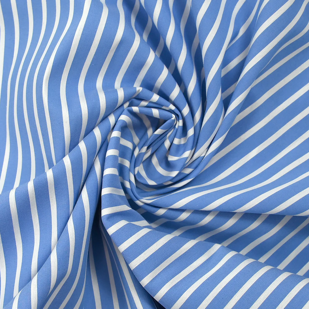 Coton tissé-teint Rudy rayé 3 mm blanc fond bleu ciel - Image 2