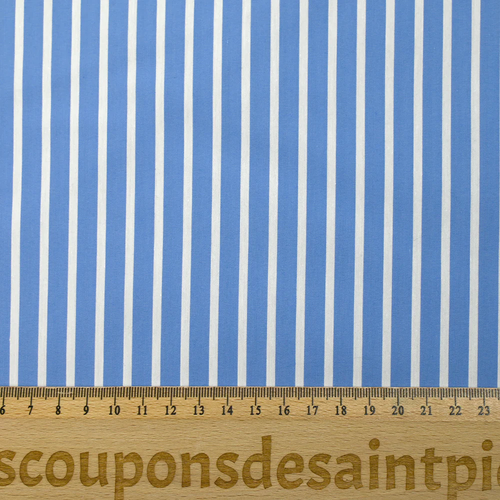 Coton tissé-teint Rudy rayé 3 mm blanc fond bleu ciel - Image 3