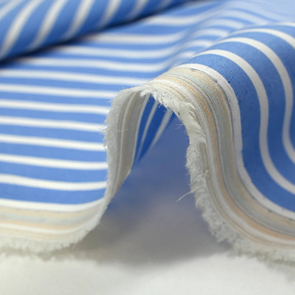 Coton tissé-teint Rudy rayé 3 mm blanc fond bleu ciel - Image 6
