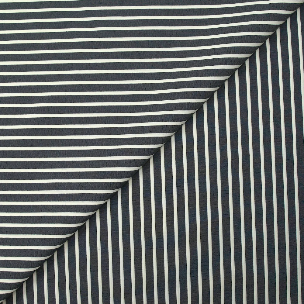 Coton tissé-teint Rudy rayé 3 mm blanc fond bleu nuit