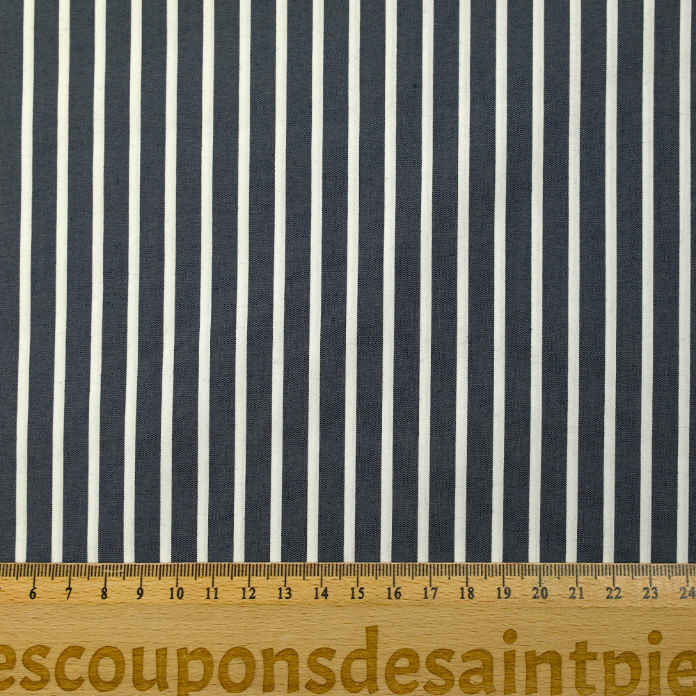 Coton tissé-teint Rudy rayé 3 mm blanc fond bleu nuit - Image 3
