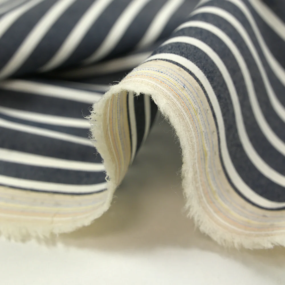 Coton tissé-teint Rudy rayé 3 mm blanc fond bleu nuit - Image 6