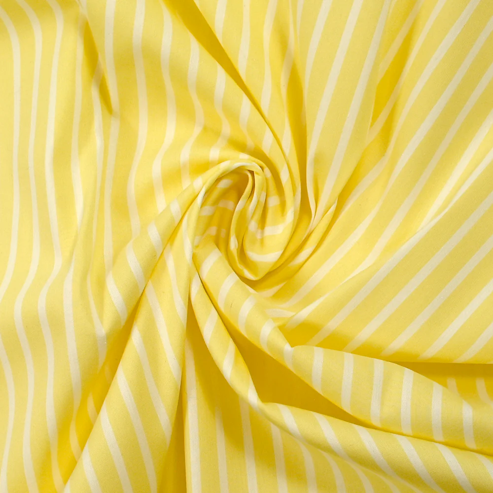 Coton tissé-teint Rudy rayé 3 mm blanc fond jaune beurre - Image 2