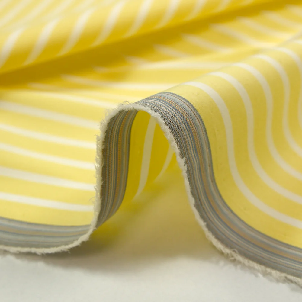 Coton tissé-teint Rudy rayé 3 mm blanc fond jaune beurre - Image 6