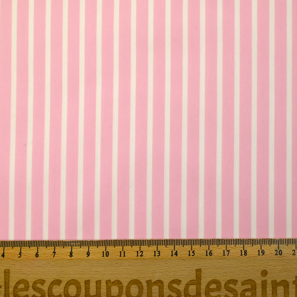 Coton tissé-teint Rudy rayé 3 mm blanc fond rose layette - Image 3