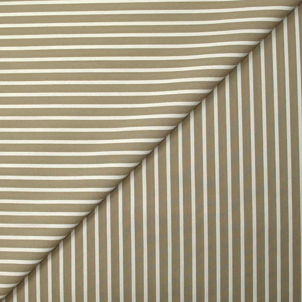 Coton tissé-teint Rudy rayé 3 mm blanc fond taupe