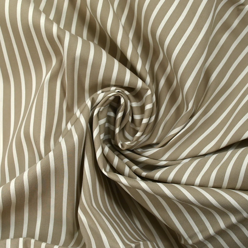 Coton tissé-teint Rudy rayé 3 mm blanc fond taupe - Image 2