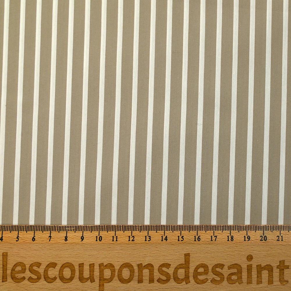 Coton tissé-teint Rudy rayé 3 mm blanc fond taupe - Image 3