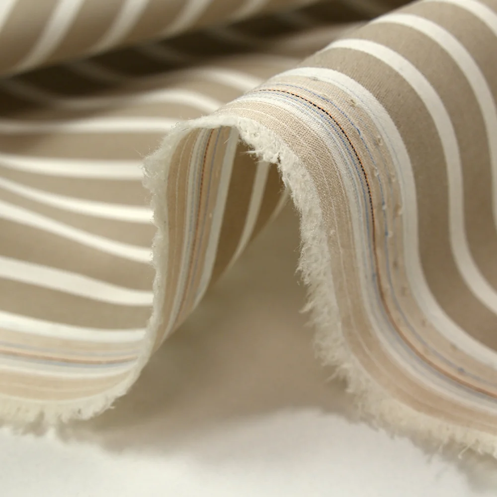 Coton tissé-teint Rudy rayé 3 mm blanc fond taupe - Image 6