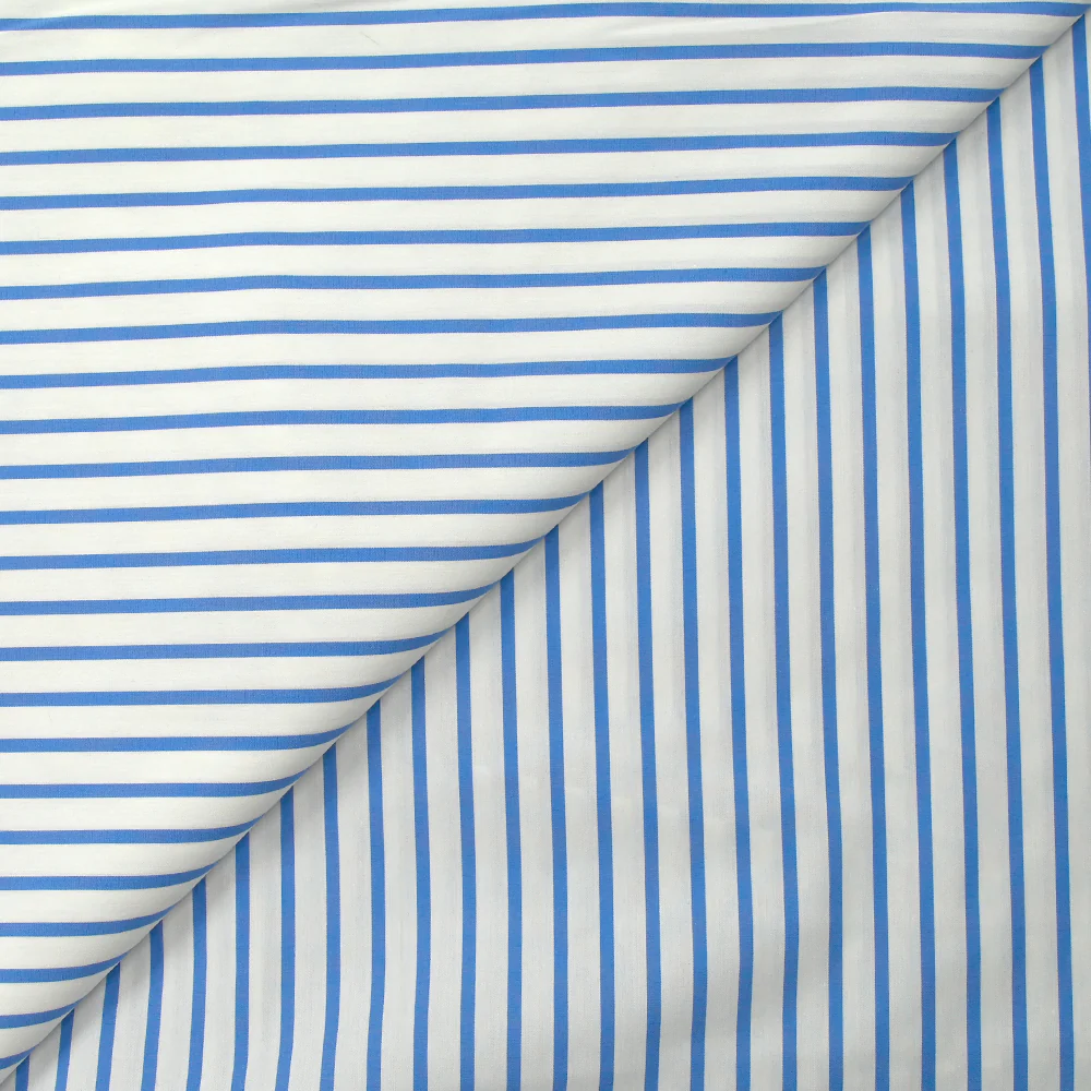 Coton tissé-teint Rudy rayé 3 mm bleu ciel fond blanc