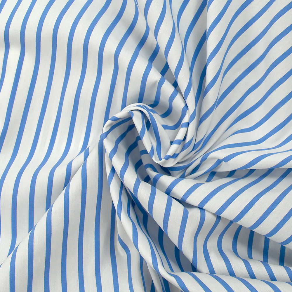 Coton tissé-teint Rudy rayé 3 mm bleu ciel fond blanc - Image 2