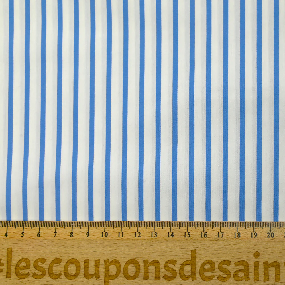 Coton tissé-teint Rudy rayé 3 mm bleu ciel fond blanc - Image 3