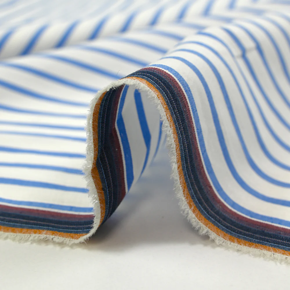 Coton tissé-teint Rudy rayé 3 mm bleu ciel fond blanc - Image 6