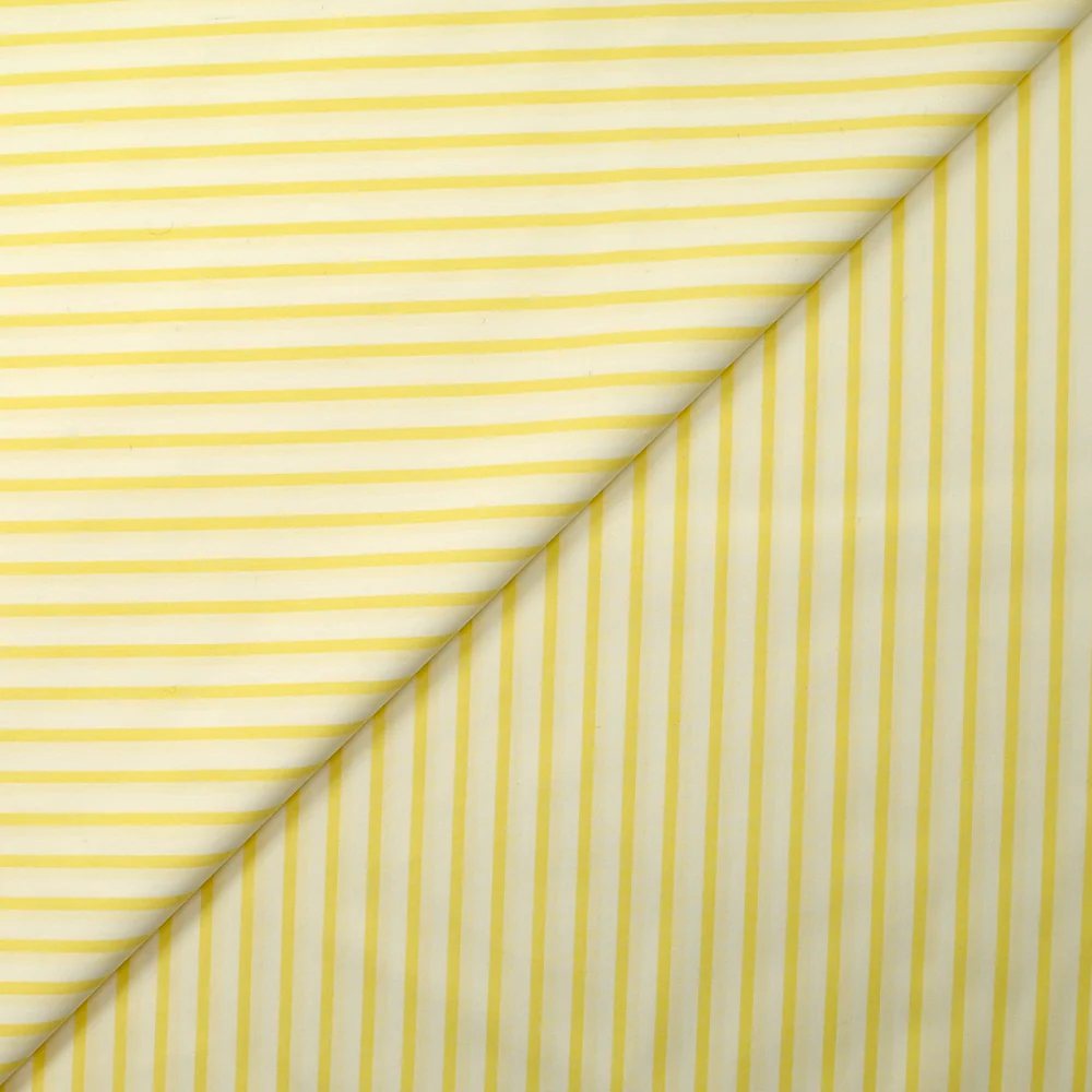Coton tissé-teint Rudy rayé 3 mm jaune beurre fond blanc