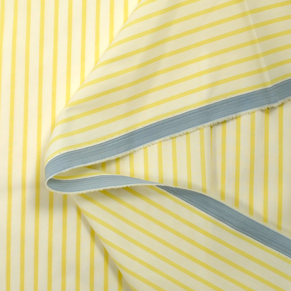 Coton tissé-teint Rudy rayé 3 mm jaune beurre fond blanc - Image 5