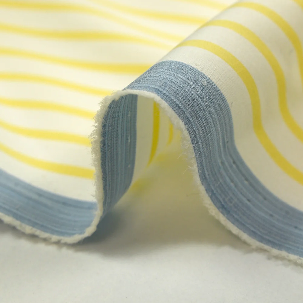 Coton tissé-teint Rudy rayé 3 mm jaune beurre fond blanc - Image 6