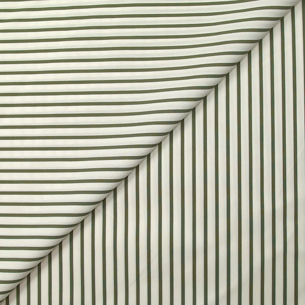 Coton tissé-teint Rudy rayé 3 mm kaki fond blanc