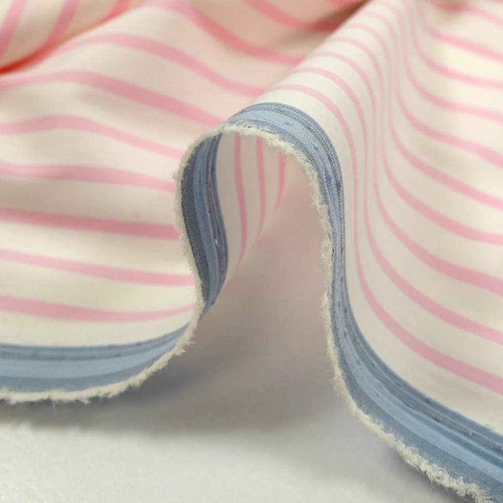 Coton tissé-teint Rudy rayé 3 mm rose layette fond blanc - Image 6