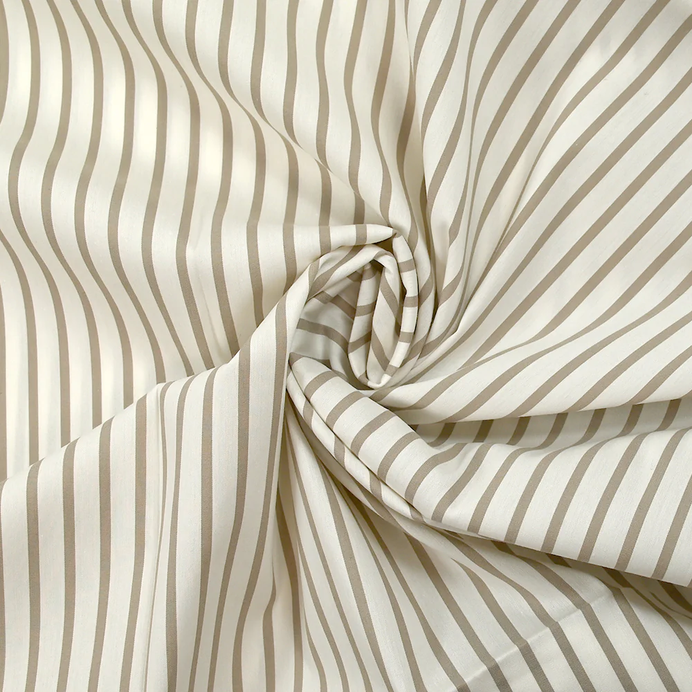 Coton tissé-teint Rudy rayé 3 mm taupe fond blanc - Image 2