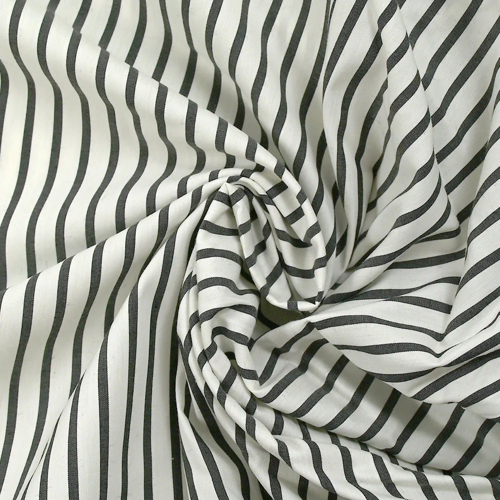 Coton tissé-teint Rudy rayé 3 mm noir fond blanc - Image 2
