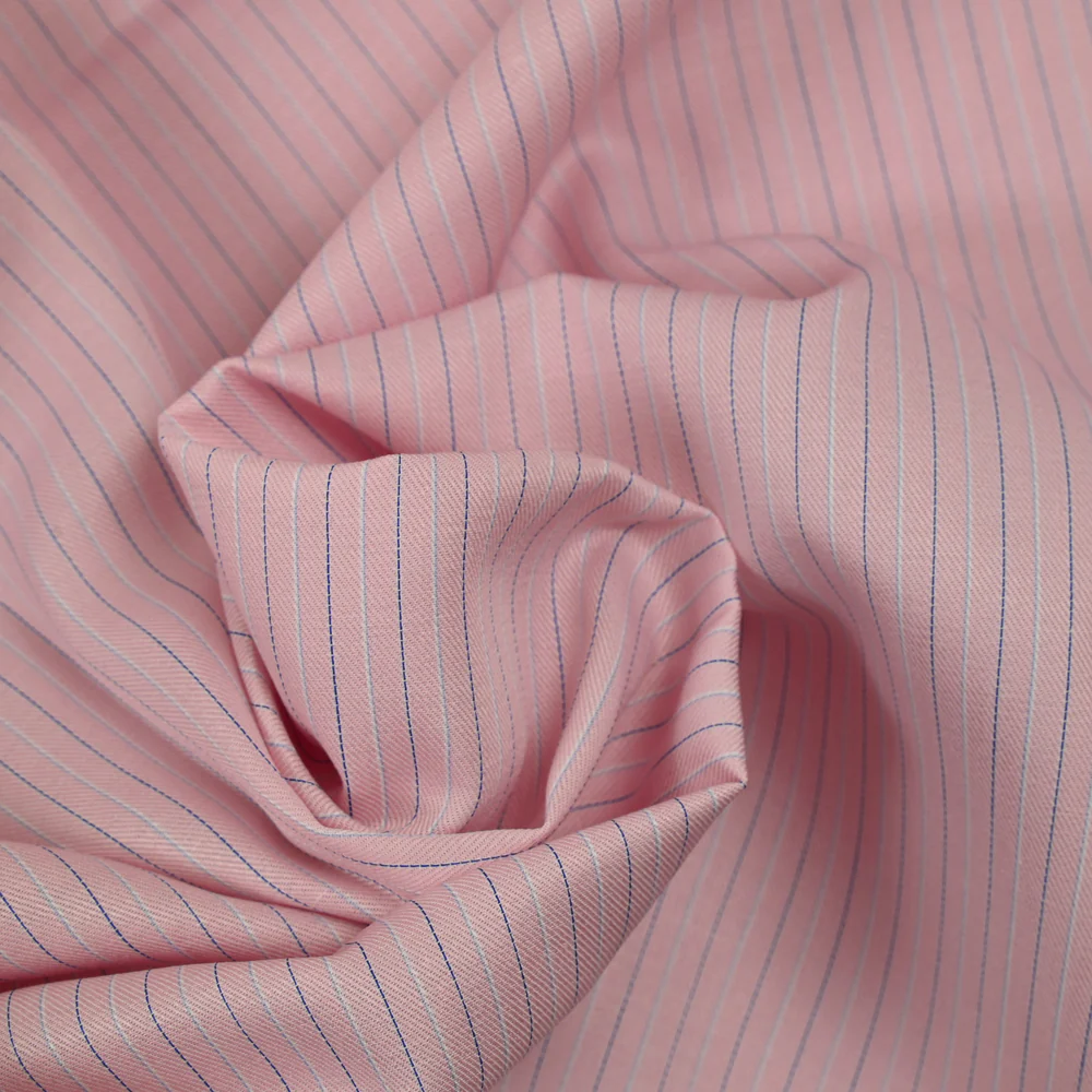 Coton tissée-teinte marine fond rose - Image 2