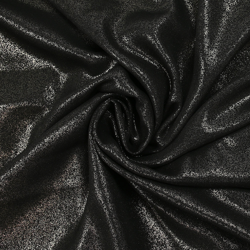 CrĂȘpe de polyester fin pailletĂ© argentĂ© fond noir - Image 2