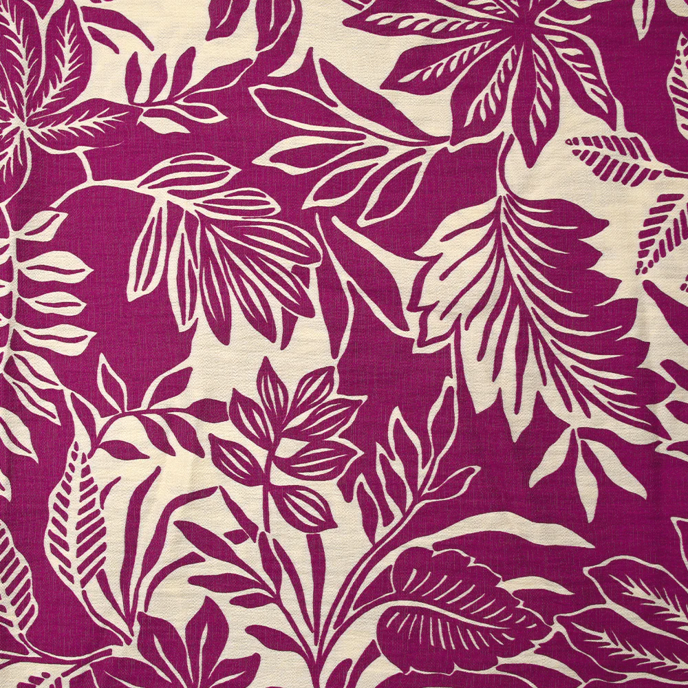 Crêpe viscose imprimé feuillage fond orchidée