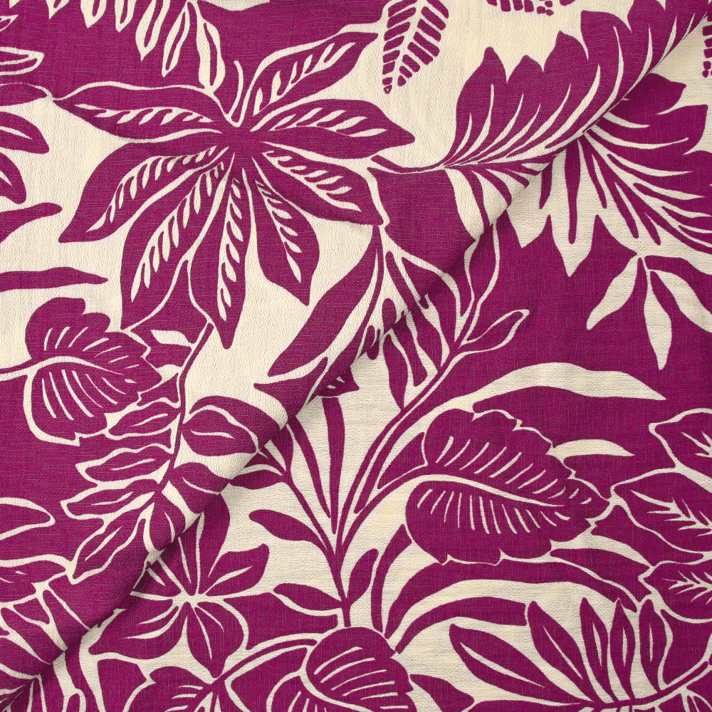 Crêpe viscose imprimé feuillage fond orchidée - Image 4