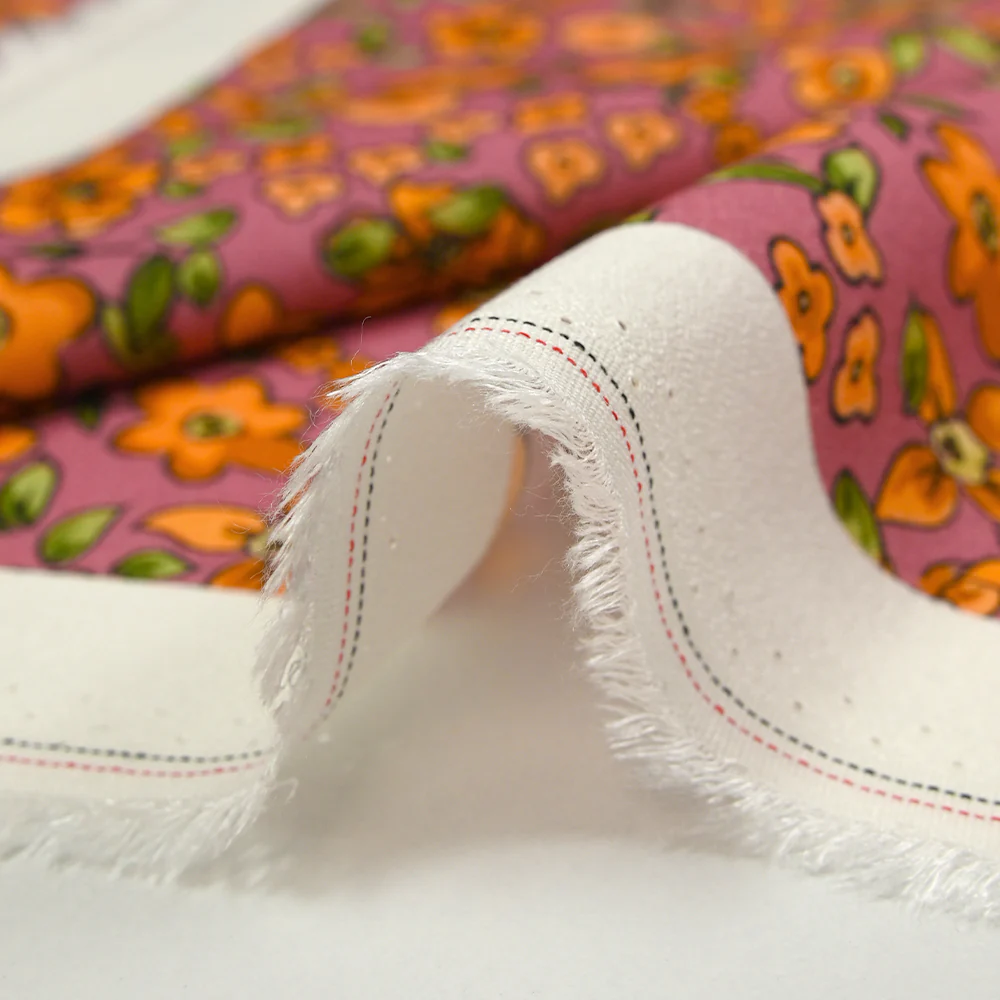 CrĂȘpe viscose imprimĂ© fleurs orange fond cassis glacĂ© - Image 6