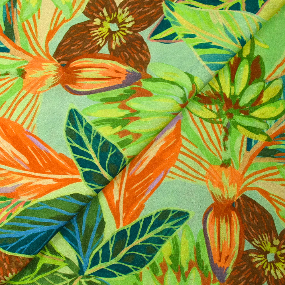 Crêpe viscose imprimé jungle en dessin vert - Image 4
