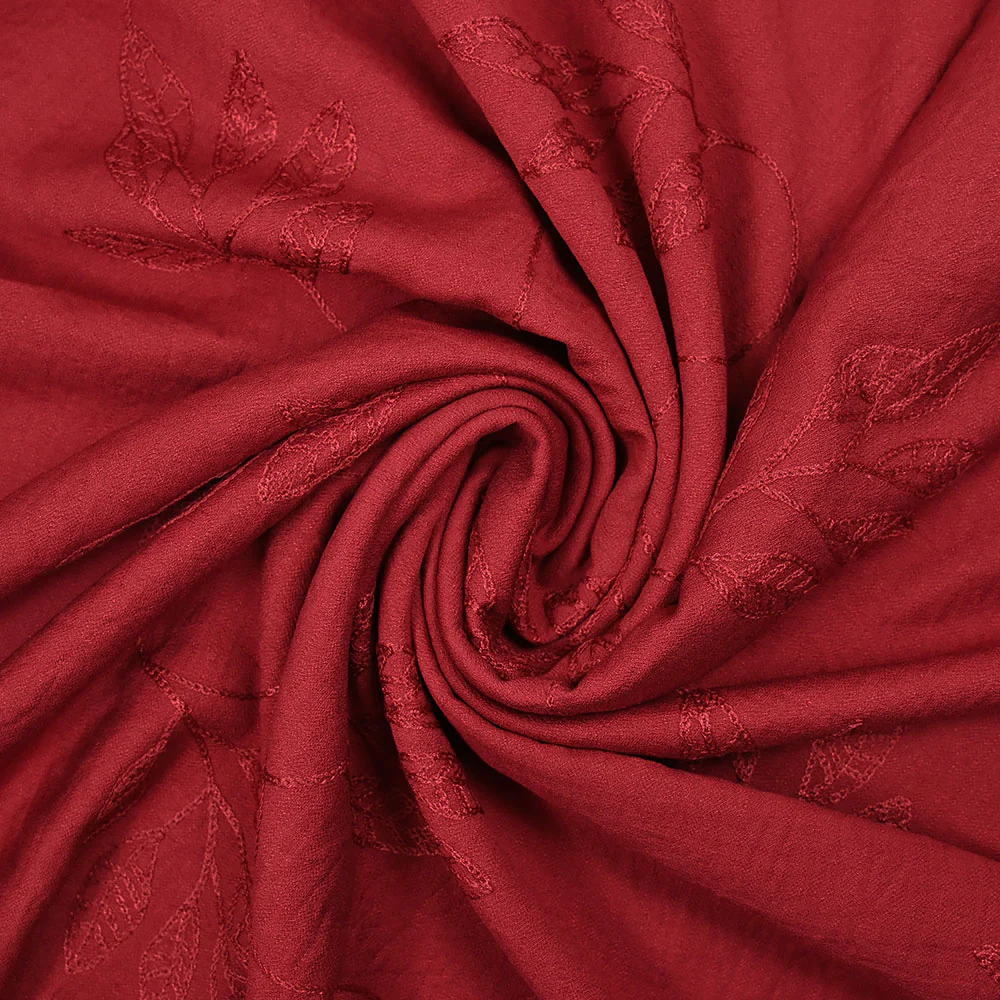 Crêpe viscose Lily brodé feuillage brique - Image 2