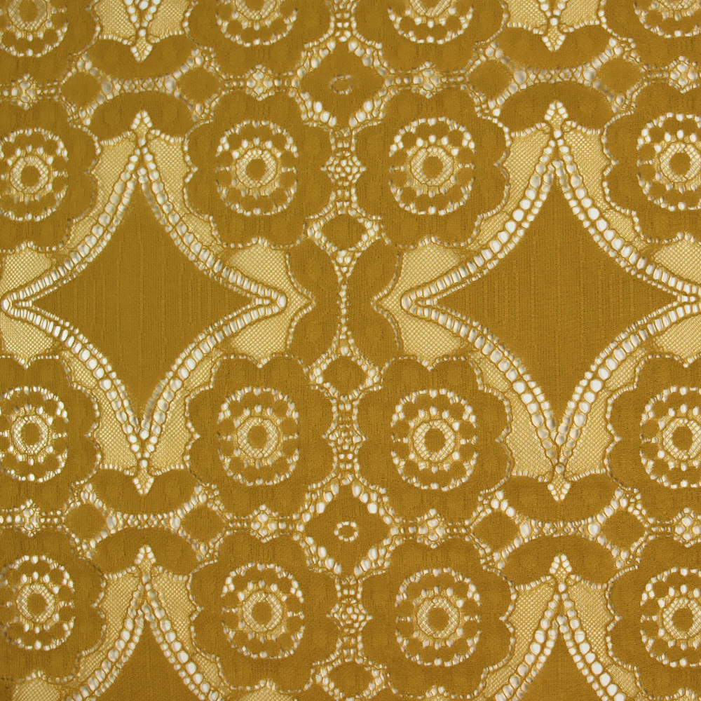 Dentelle polyester bohème moutarde