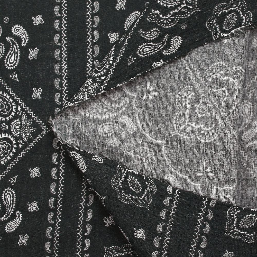 Double gaze fine imprimée bandana cachemire fond anthracite - Image 5