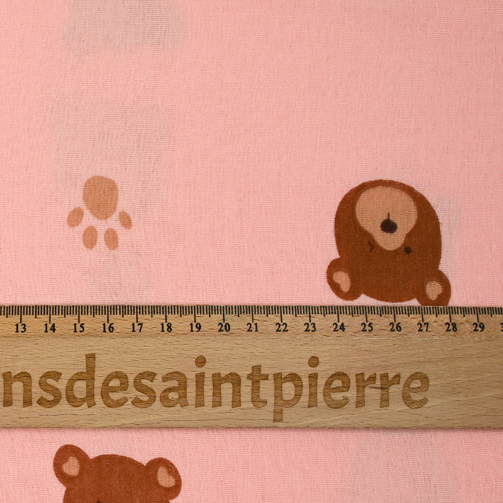 Double gaze imprimée ourson fond rose - Image 3