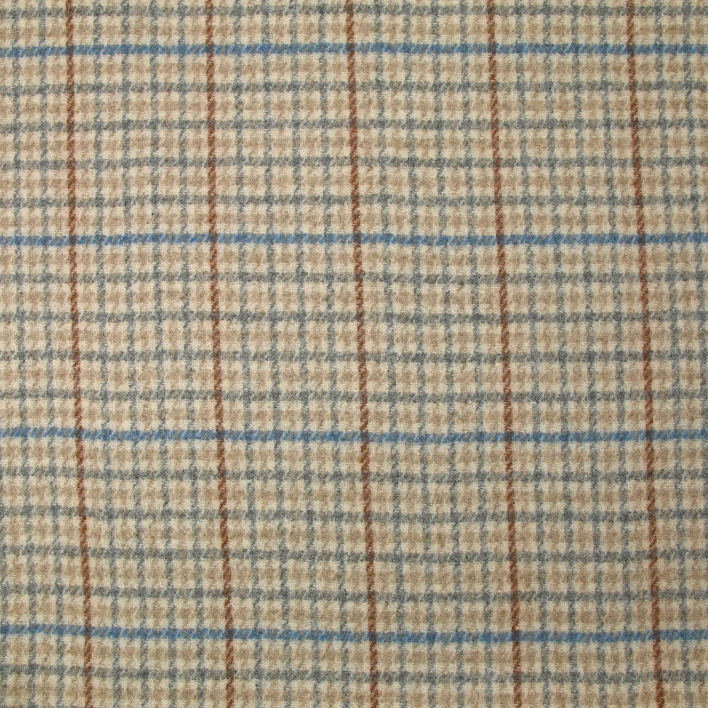 Drap de laine mélangée pied-de-poule bleu et gris fond écru - Image 4