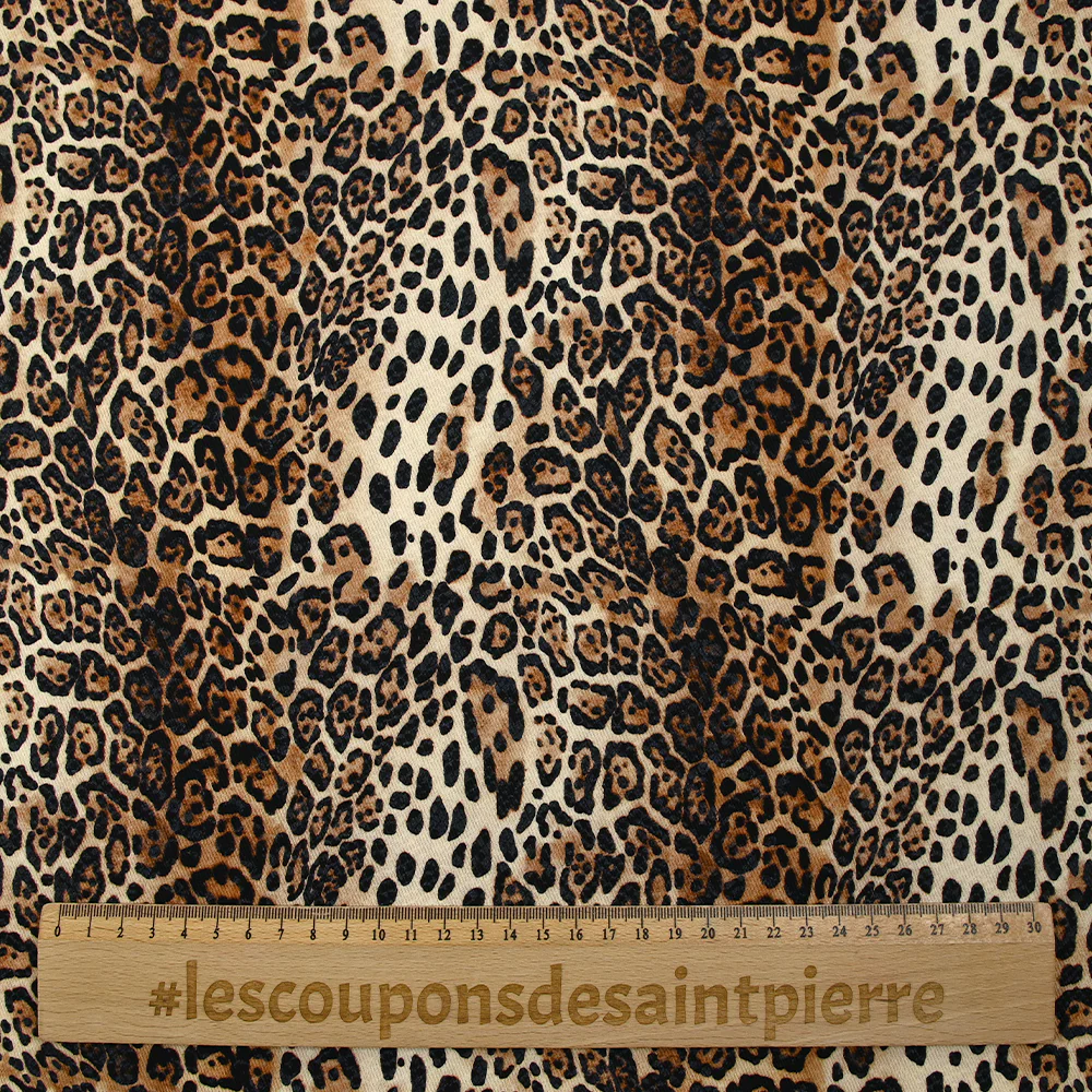 Gabardine de coton élasthanne léopard sauvage fond marron et écru - Image 3