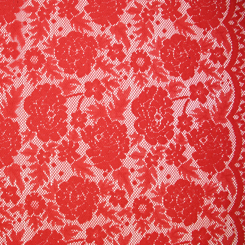 Guipure fine motif champêtre fond rouge